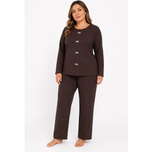 Sleeproom Büyük Beden Kaşkorse Kahverengi Mevsimlik Pijama Takımı