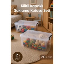 Wumboo 2'li 20 Litre Şeffaf Oyuncak Kutusu, Kilitli Kapak, Çocuk Odası Düzenleyici, Saklama Kabı Organizer