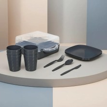 Hsc Bilişim Kamp ve Seyahat Için Çantalı 6 Kişilik Plastik Yemek Seti Piknik Takımı