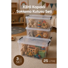 Wumboo 3'lü 25 Litre Şeffaf Oyuncak Kutusu, Kilitli Kapak, Çocuk Odası Düzenleyici, Saklama Kabı Organizer