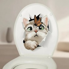 Hsc Bilişim 3D Kedi ve Kelebek Tasarımlı Klozet Sticker Etiketi 18X27 cm
