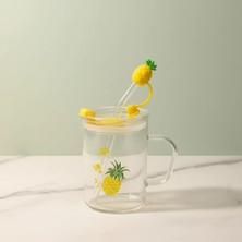 Hsc Bilişim 400 ml Cam Kupa Bardak Ananas Figürlü Silikon Kapaklı Pipetli Tasarım