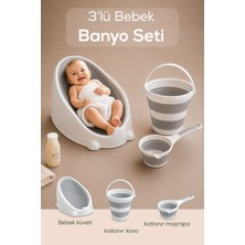 Wumboo 3'lü Bebek Yıkama Seti-Soft Bebek Yıkama Küveti-Katlanır Kova Maşrapa Seti-Bebek Yıkama Küveti