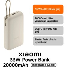 Xiaomi Power Bank USB ve USB-C Portu ve USB-C Entegre Kablo 20000mAh 33W BHR8851GL - Tan