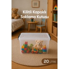 Wumboo 20 Litre Şeffaf Oyuncak Kutusu, Kilitli Kapak, Çocuk Odası Düzenleyici, Saklama Kabı Organizer