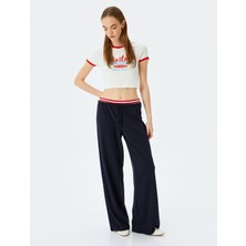 Koton Baskılı Kısa Kollu Bisiklet Yaka Slim Fit Crop Kaşkorse Tişört