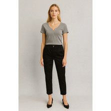 Norah Beli Lastikli Gabardin Pantolon-Siyah