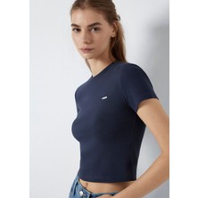 Mavi Mavi Logo Baskılı Lacivert Crop Tişört 1613848-85315