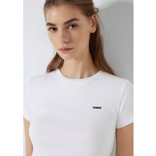 Mavi Mavi Logo Baskılı Beyaz Crop Tişört 1613848-620