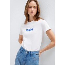 Mavi Mavi Kedi Baskılı Beyaz Tişört 1613287-620