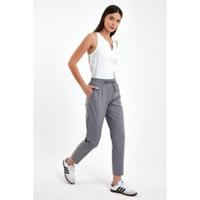 Vena Kadın Alian Beli Lastikli Füme Çizgili Summer Gabardin Pantolon