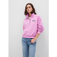 Mavi Mavi Logo Baskılı Yarı Fermuarlı Pembe Sweatshirt 1S10373-71067
