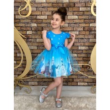 Neşeli Bebek Neşeli Frozen Elsa Mavi Elbise Kız Çocuklar İçin Özel Olaylarda Şık Silüet