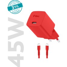 Ttec Smartcharger Gan 45W Avs Pd Seyahat Hızlı Şarj Aleti + Usb-C - Usb-C 3A 120 cm Kablo Neon