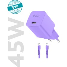 Ttec Smartcharger Gan 45W Avs Pd Seyahat Hızlı Şarj Aleti + Usb-C - Usb-C 3A 120 cm Kablo Neon