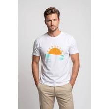 Erkek Bisiklet Yaka %100 Pamuk Fethiye Baskılı Kısa Kollu T-Shirt