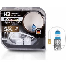 Wolfram 22103NV H3 Night Vision +%150 Fazla Işık +%20 Beyaz Işık 12V 55W