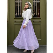 Foremia Kemer Detay Pıtırcık Etek-Lila -