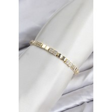 Oghamay cm Kare Model Zirkon Taşlı Vıp Seri Gold Renk Pirinç Kadın Bileklik