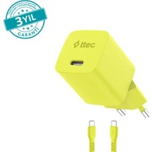 Ttec-Smartcharger Gan 45W Avs Pd Seyahat Hızlı Şarj Aleti + Usb-C - Usb-C 3A Kablo Neon