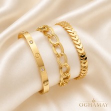 Oghamay 3'lü Gold Bileklik Seti Kararmaz Paslanmaz