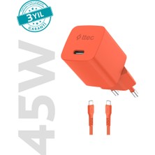 Ttec Smartcharger Gan 45W Avs Pd Seyahat Hızlı Şarj Aleti + Usb-C - Usb-C 3A 120 cm Kablo Neon