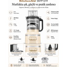 Kitchenaid 3,1 L Mutfak Robotu Almond Cream, 400 W Güç, Exactslice Ayarlanabilir Dilimleme Diski, Küp Doğrama Seti, 3'ü 1 Arada Besleme Borusu, 2 Hız + Pulse, Çok Amaçlı Bıçak ve Hamur Bıçağı