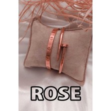 Oghamay Rose Renk Çivi ve Kartier Bileklik Set 842