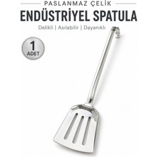 Beylini Endüstriyel Delikli Servis Spatulası Delikli Paslanmaz Çelik Uzun Saplı Geniş Yüzeyli Asılabilir Izgara Tava Lokanta Okul Yemekhane Profesyonel