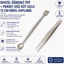 Labolist Spatül Öğrenci Tipi + Penset Düz Küt Uçlu 13 cm Nikel Kaplama