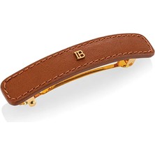 Balmain Riviera Barrette Cognac Large 18 Ayar Altın Logolu Napa Deri Kadın Toka