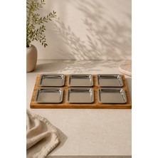 Seral 6’lı Paslanmaz Çelik Çay, Kahve, Pasta Servis Tepsisi, Sunum Tepsisi 22X22