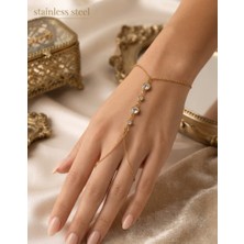 Stainless Steel Gold Renk Sıralı Yuvarlak Zirkon Taşlı Çelik Şahmeran
