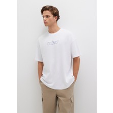 Mavi Miav Baskılı Oversize Beyaz Tişört 0611704-620