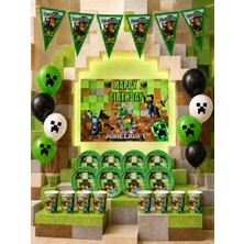snowparty Minecraft Bayraklı ve Afişli 24 Kişilik Doğum Günü Parti Malzemeleri Süsleri Seti