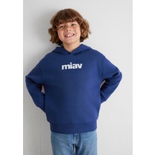 Mavi Miav Baskılı Kapüşonlu Mavi Çocuk Sweatshirt 6S10028-70722