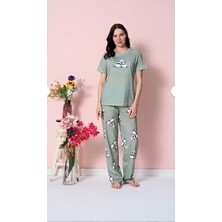 Over Sleep by Poleren Tüylenmez Kırışmaz Kumaş Kısa Kol Yazlık Kadın Pijama Takımı