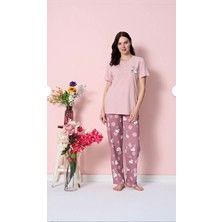 Over Sleep by Poleren Tüylenmez Kırışmaz Kumaş Kısa Kol Yazlık Kadın Pijama Takımı
