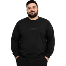 Battal Moda Erkek Büyük Beden Siyah Iki Iplik Sweatshirt Tişört 5xl-6xl-7xl-8xl