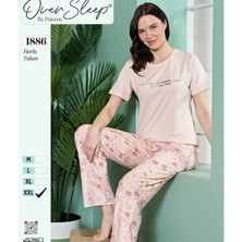Over Sleep by Poleren Tüylenmez Kırışmaz Kumaş Kısa Kol Yazlık Kadın Pijama Takımı