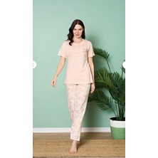 Over Sleep by Poleren Tüylenmez Kırışmaz Kumaş Kısa Kol Yazlık Kadın Pijama Takımı
