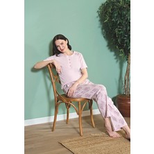 Over Sleep by Poleren Tüylenmez Kırışmaz Kumaş Kısa Kol Yazlık Kadın Pijama Takımı