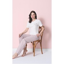 Over Sleep by Poleren Tüylenmez Kırışmaz Kumaş Kısa Kol Yazlık Kadın Pijama Takımı