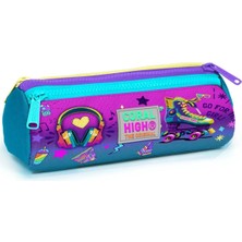 Mikasso Kids Pembe Turkuaz Kulaklık Paten Desenli Üç Bölmeli Kalem Çantası 22054 Tekstil Pembe