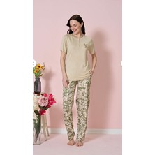 Over Sleep by Poleren Tüylenmez Kırışmaz Kumaş Kısa Kol Yazlık Kadın Pijama Takımı
