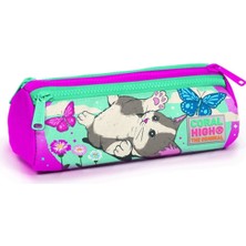 Mikasso Pembe Sevimli Kedi Baskılı Üç Bölmeli Kalem Çantası -Kız Çocuk Tekstil Çok Renkli