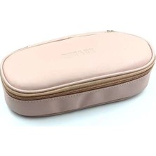 Mikasso Oval Fermuarlı Kalem Kutusu Suni Deri Uçuk Pembe Tekstil Pembe