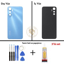 Arsking Infinix Hot 20 Mavi Uyumlu Arka Kapak + Yapıştırıcı ve Vida Seti Arka Cam Batarya Pil Kapağı