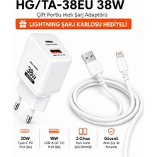 Schitec 38W 2 Çıkışlı Hızlı Şarj Başlığı ve 67W Usba To Lightning ve Hızlı Şarj Kablosu 1m Hediye