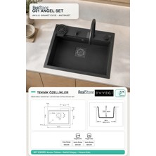 Real Stone RealStone G01 Angel Set Antrasit Akıllı Granit Mutfak Eviyesi 60 x 49 cm